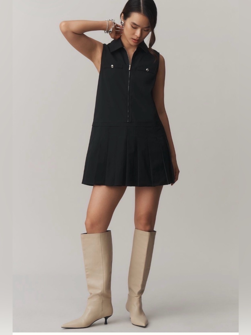 Endless Rose Black Collared Zip-Front SLEEVELESS MINI pleated DRESS M
Edgy
